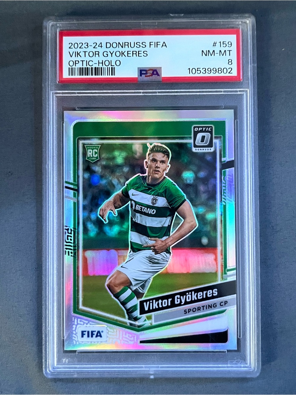 2023-24 Donruss Optic Viktor Gyökeres RC Optic-Holo PSA NM 8